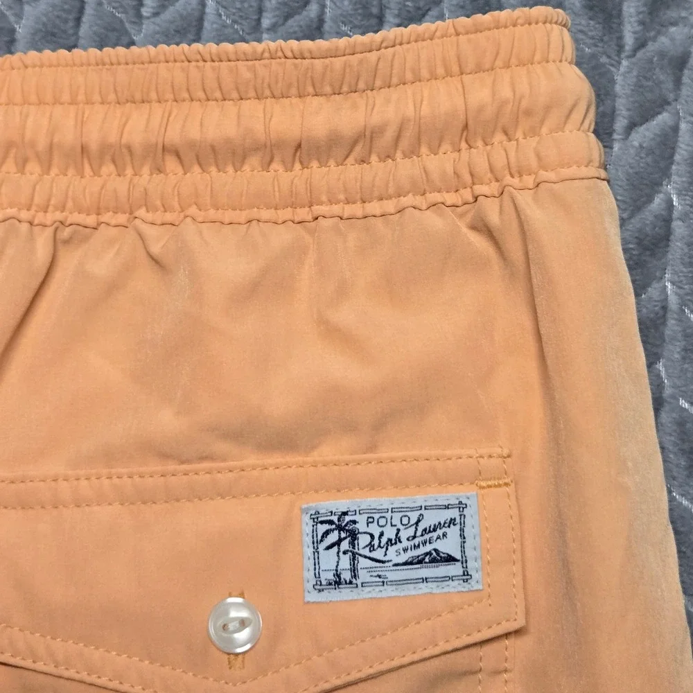 Polo Ralph Lauren Mens Orange Peach Swim Trunks Blue Pony Logo Mesh Lined 2XB 40